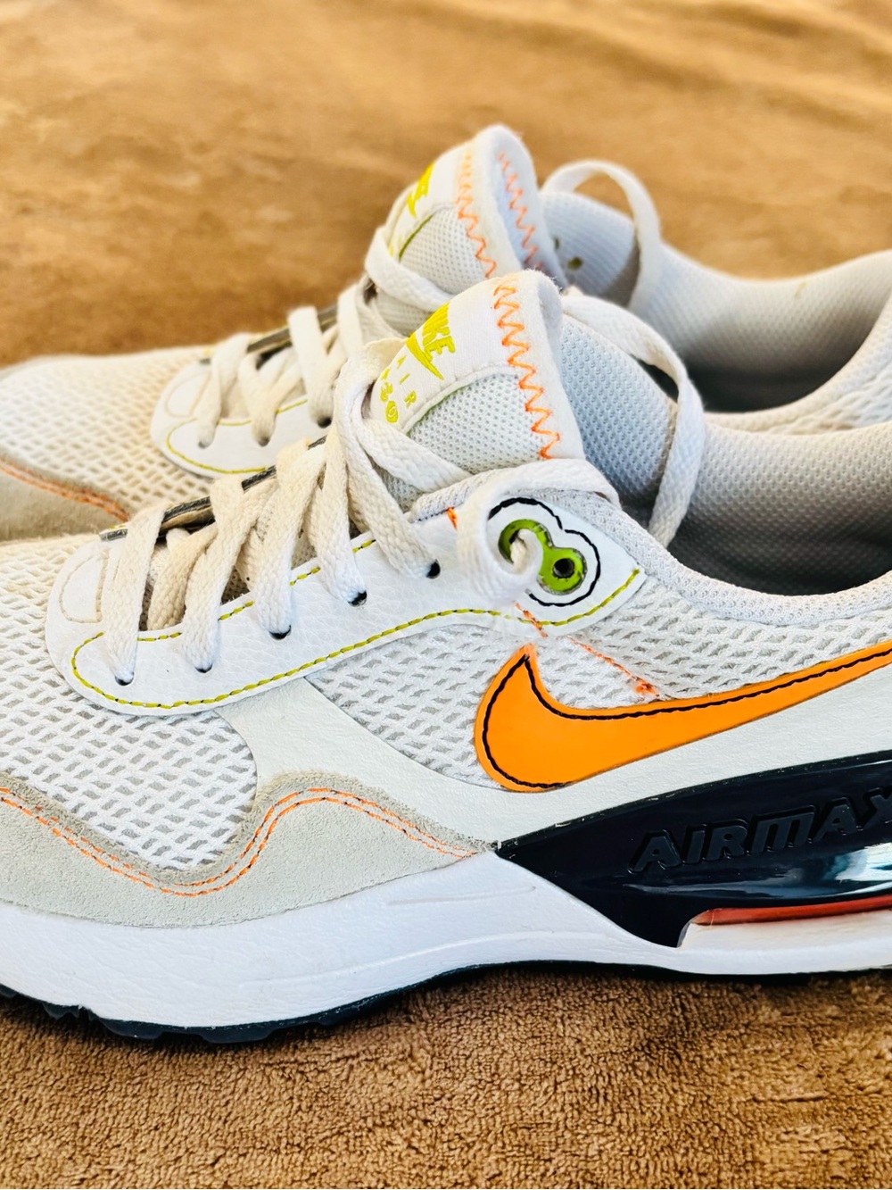 Nike AirMax Sneakers with Orange Swoosh Boys youth size 3.5 Like new